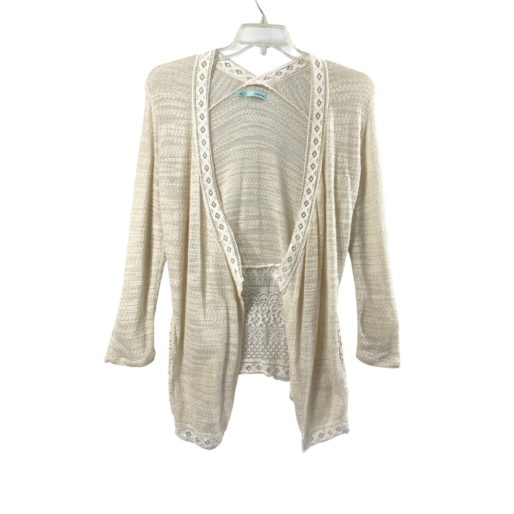 Maurices Open Front Knit Cardigan Women Small Cream Lace Back Fairy Boho Sweater